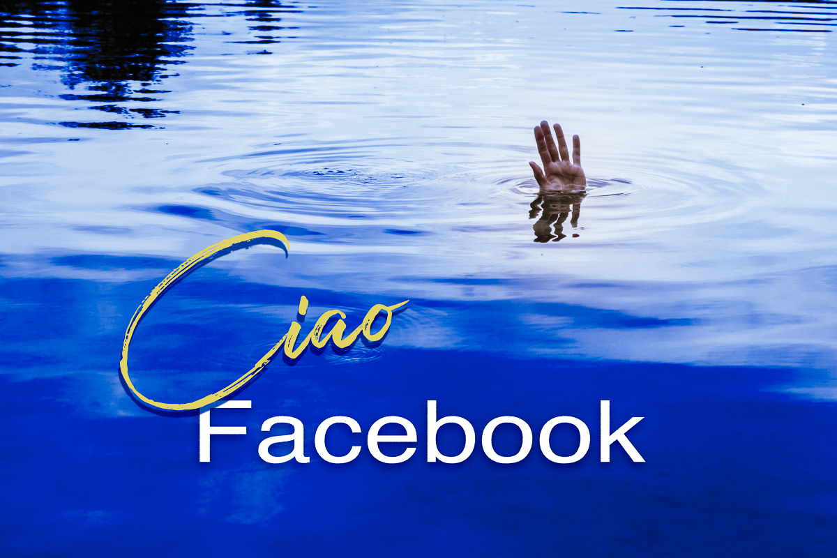 photo of hand waving from the water with text: CIAO FACEBOOK
