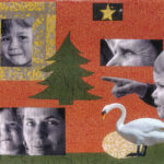 photo-collage avec des visages et un sapin de noël