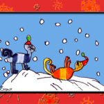dessin d&#039;enfant de deux chats jouant dans la neige